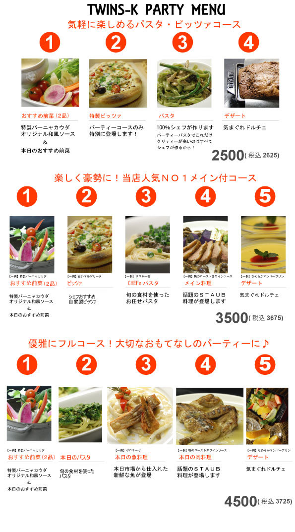 西新宿貸切レストラン、パーティーコース